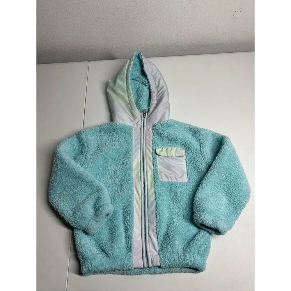 NIKE KIDS SHERPA HOODED JACKET TIE DYE TRIM SIZE 3-4Y BLUE GRAY FULL ZIP